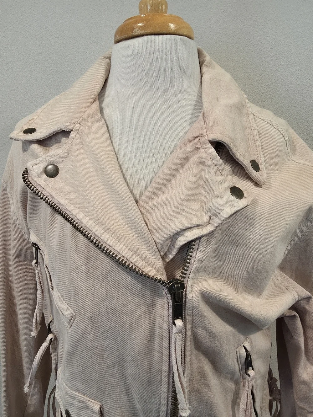 Free People Oversized Denim Pink Moto Jacket - Picture 7 of 11